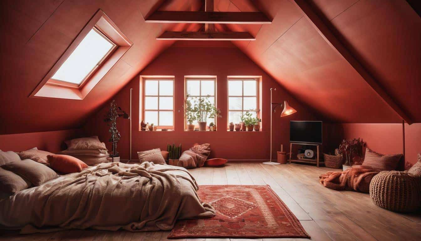 Cozy red attic decor