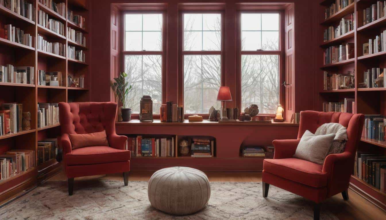 Cozy red home library