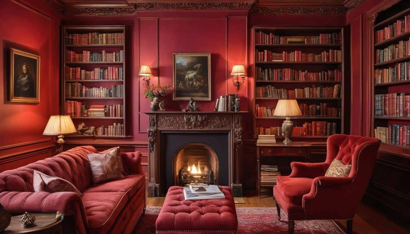 Cozy red home library