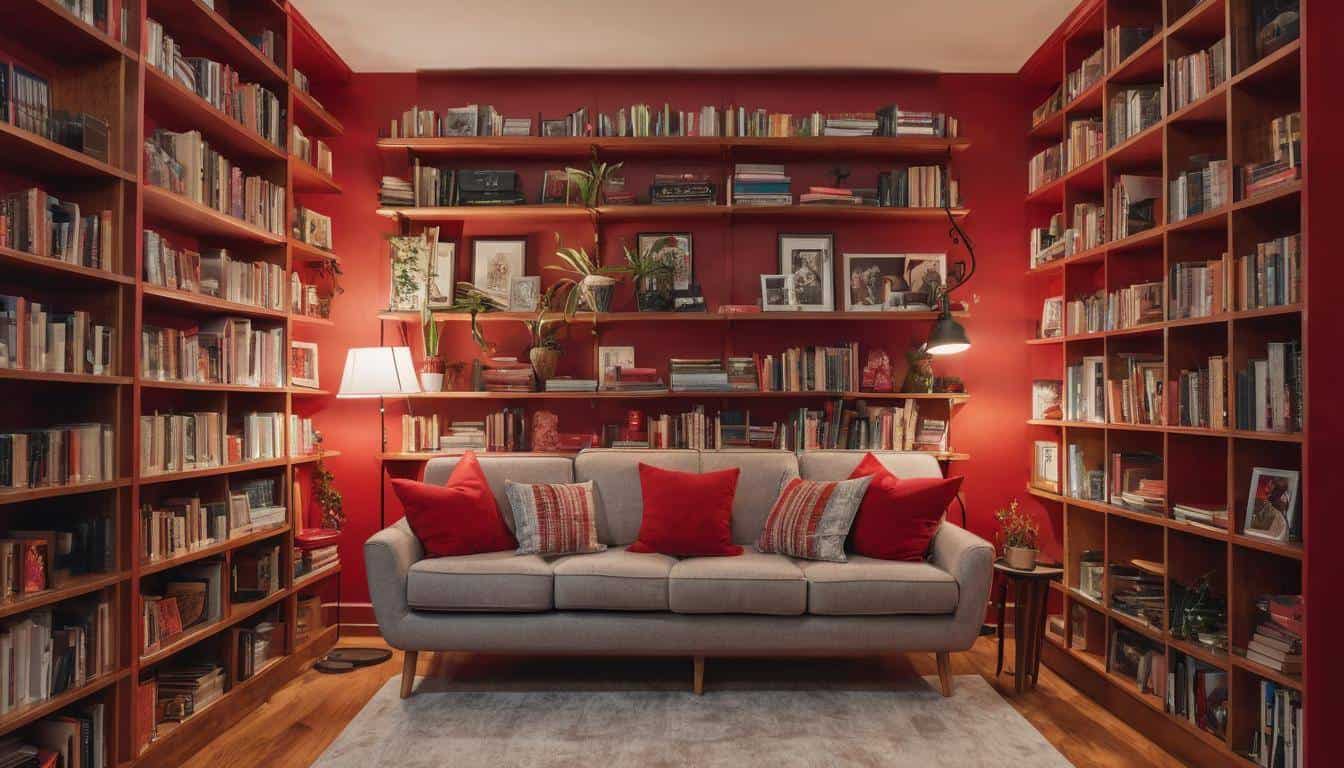 Cozy red home library