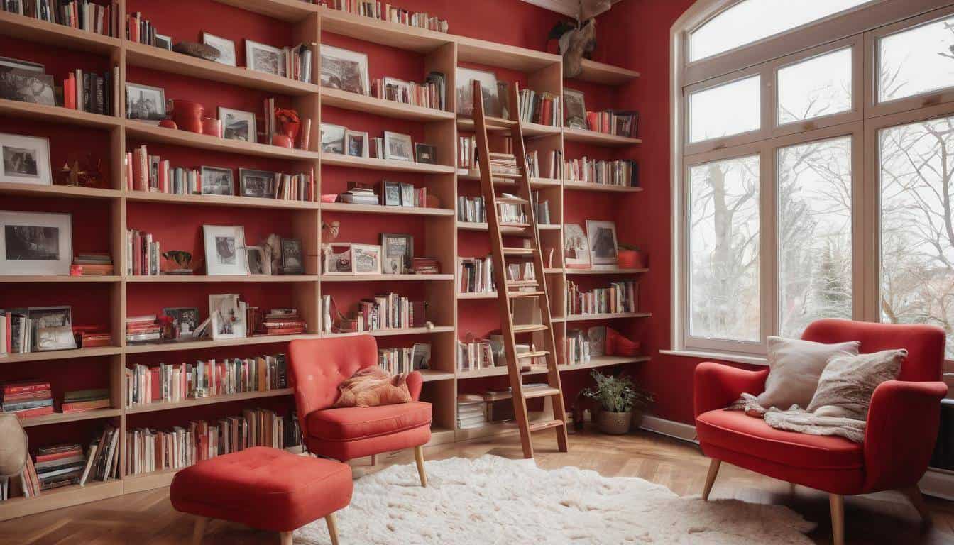 Cozy red home library