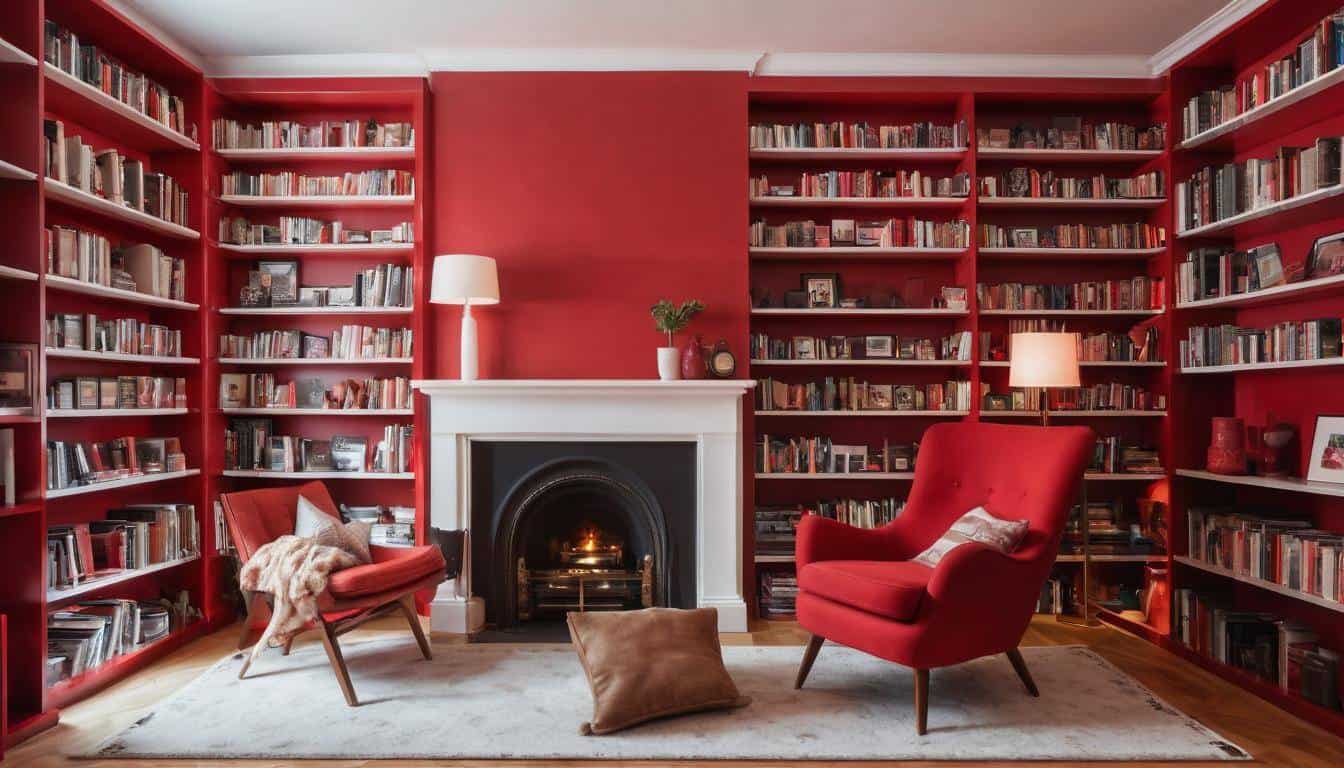 Cozy red home library