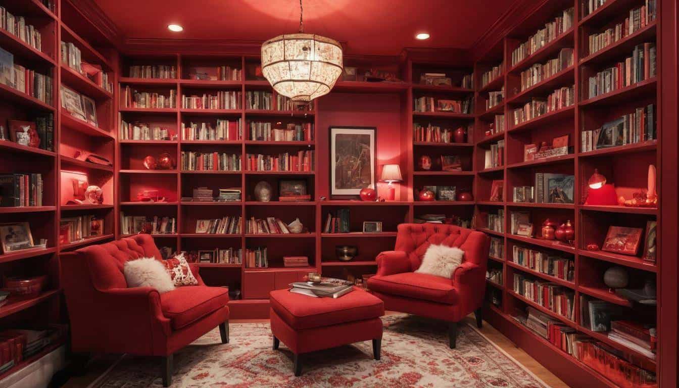 Cozy red-themed home library