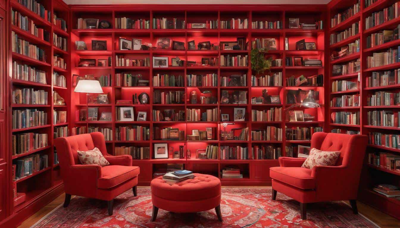 Cozy red-themed reading nook