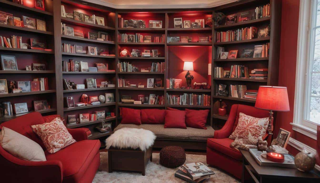 Cozy red-toned home library