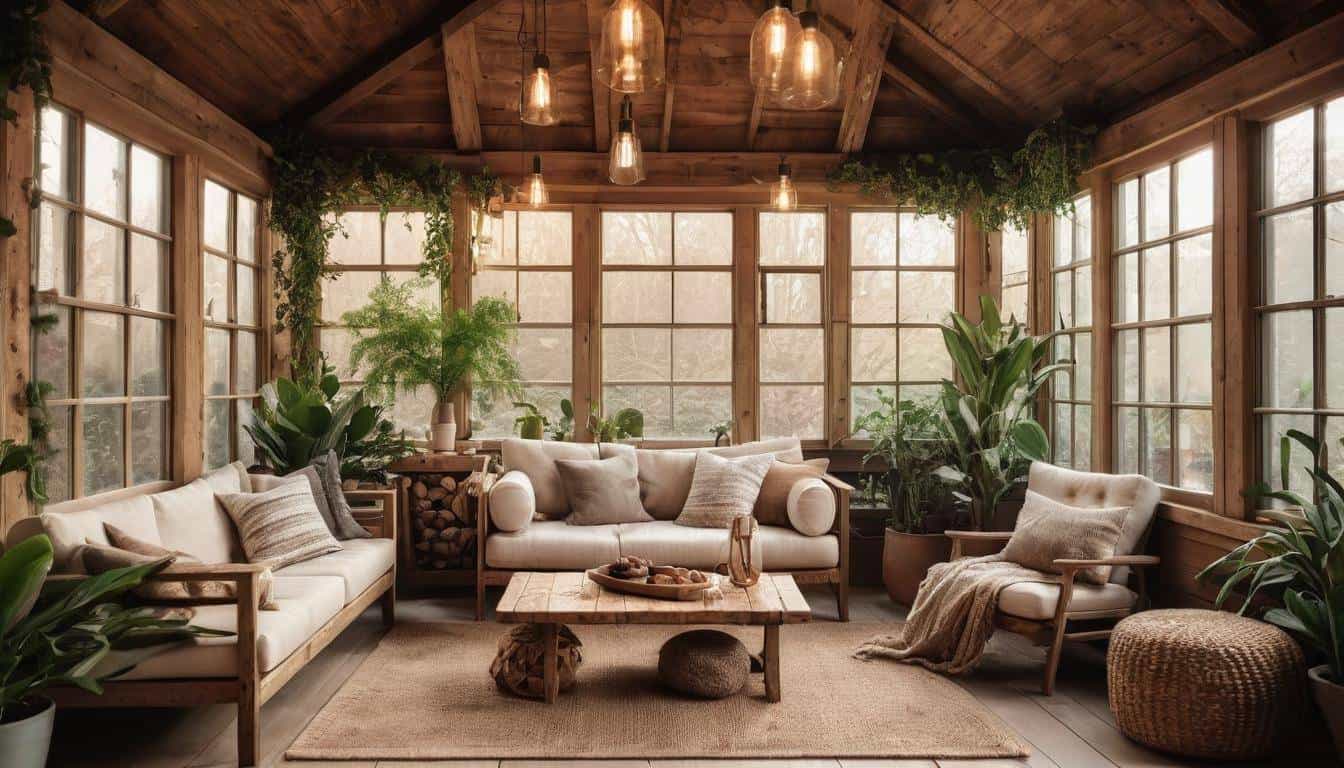 Cozy rustic sunroom ambiance