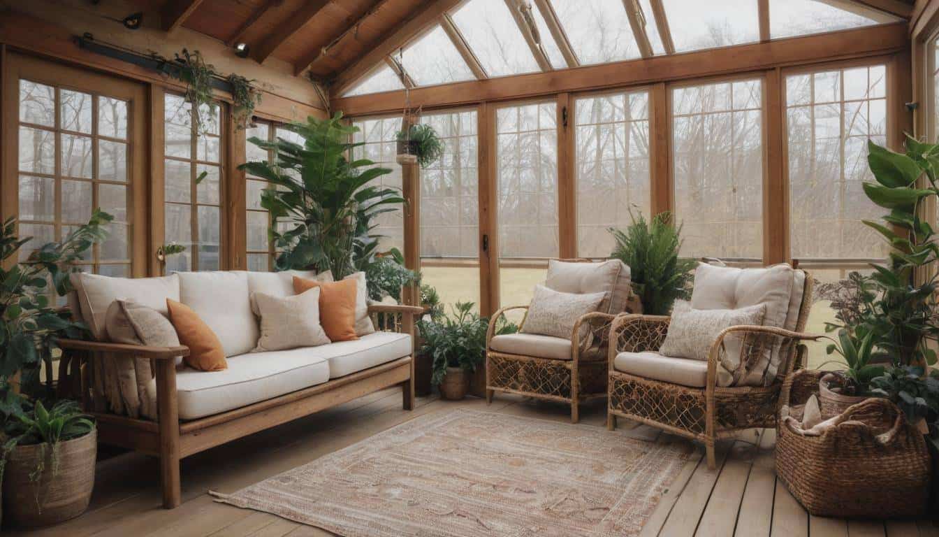 Cozy rustic sunroom decor