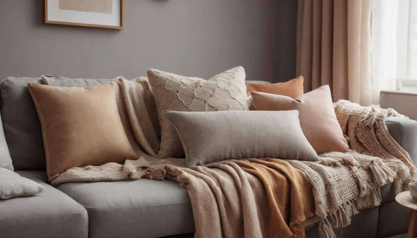 Cozy throws and pillows display