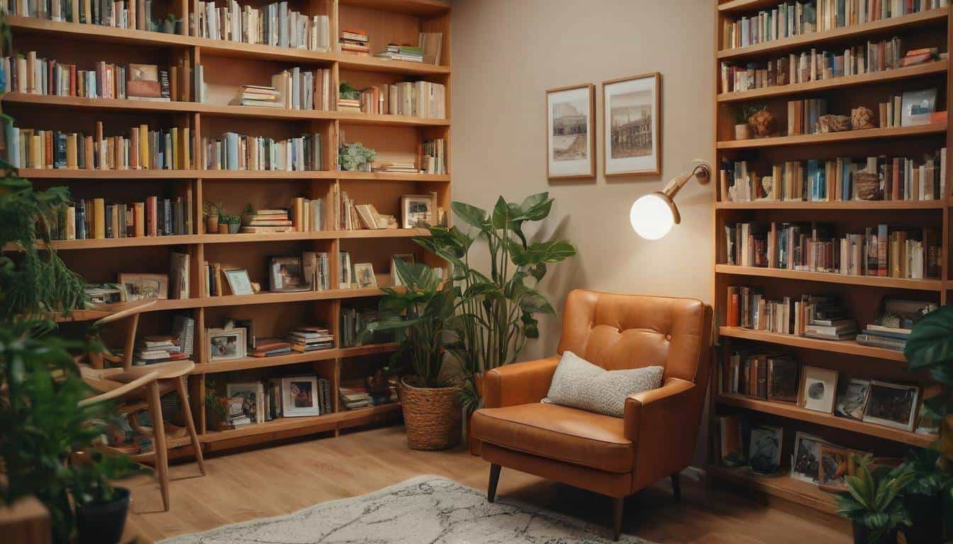 Cozy wooden bookshelves