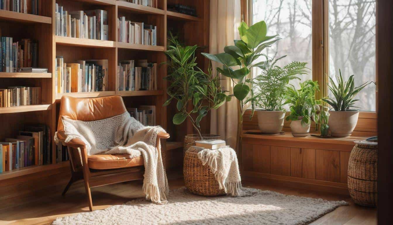 Cozy wooden reading nook