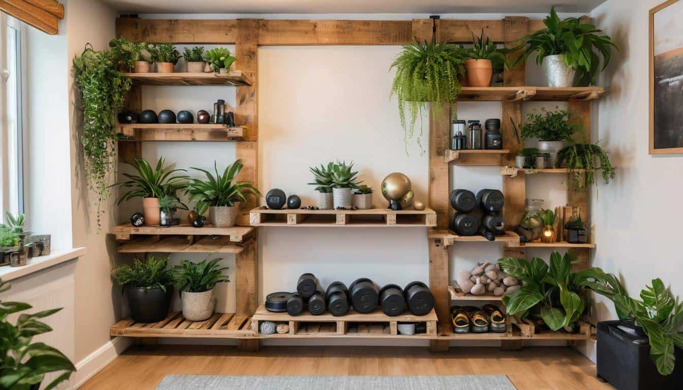 DIY wooden pallet gym storage