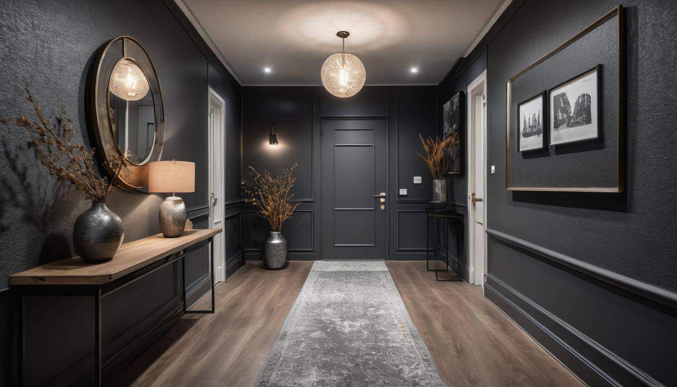 Dark grey textured hallway