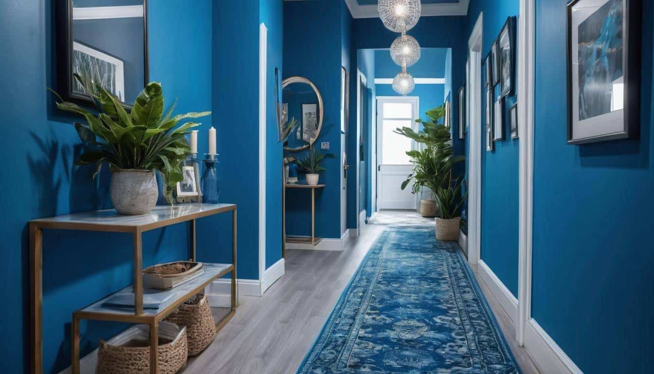 Decorated blue hallway ambiance