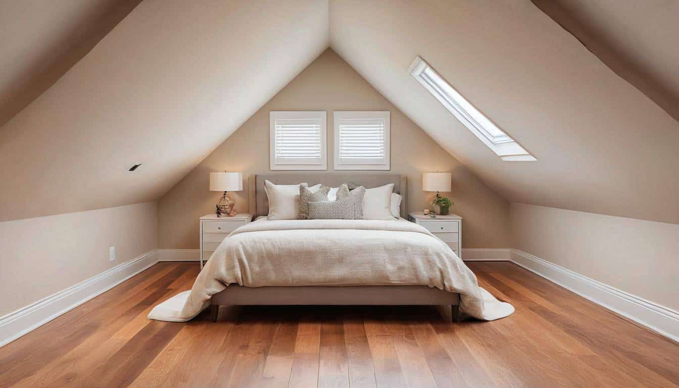 Elegant attic with hardwood flooring