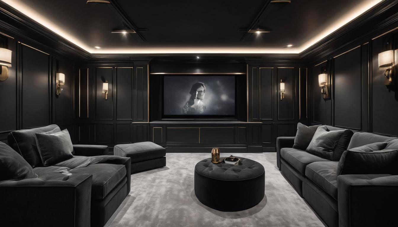 Elegant black-themed theater design