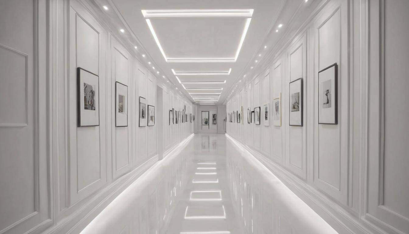 Elegant immersive white hallway