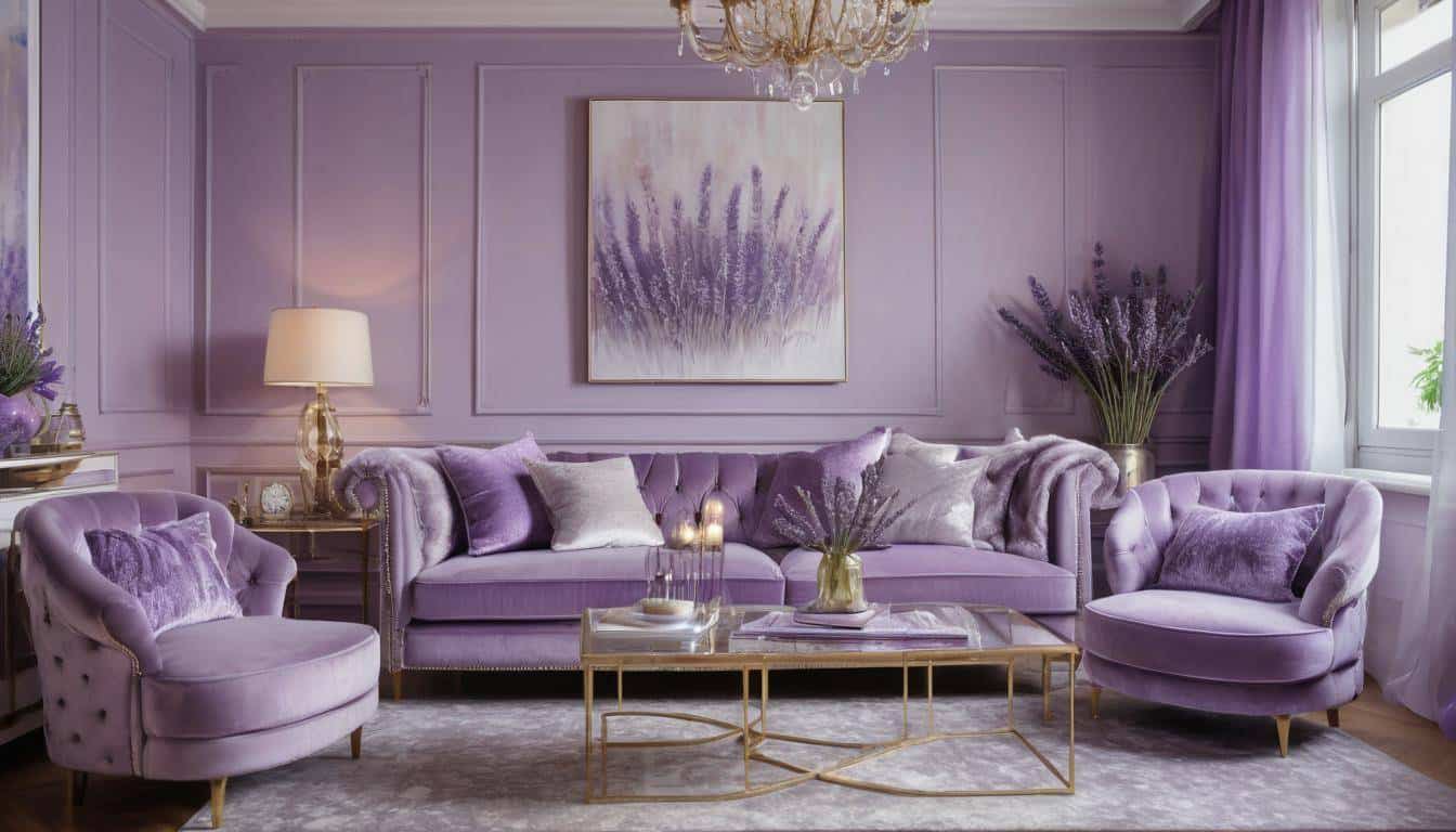 Elegant lavender-themed living room