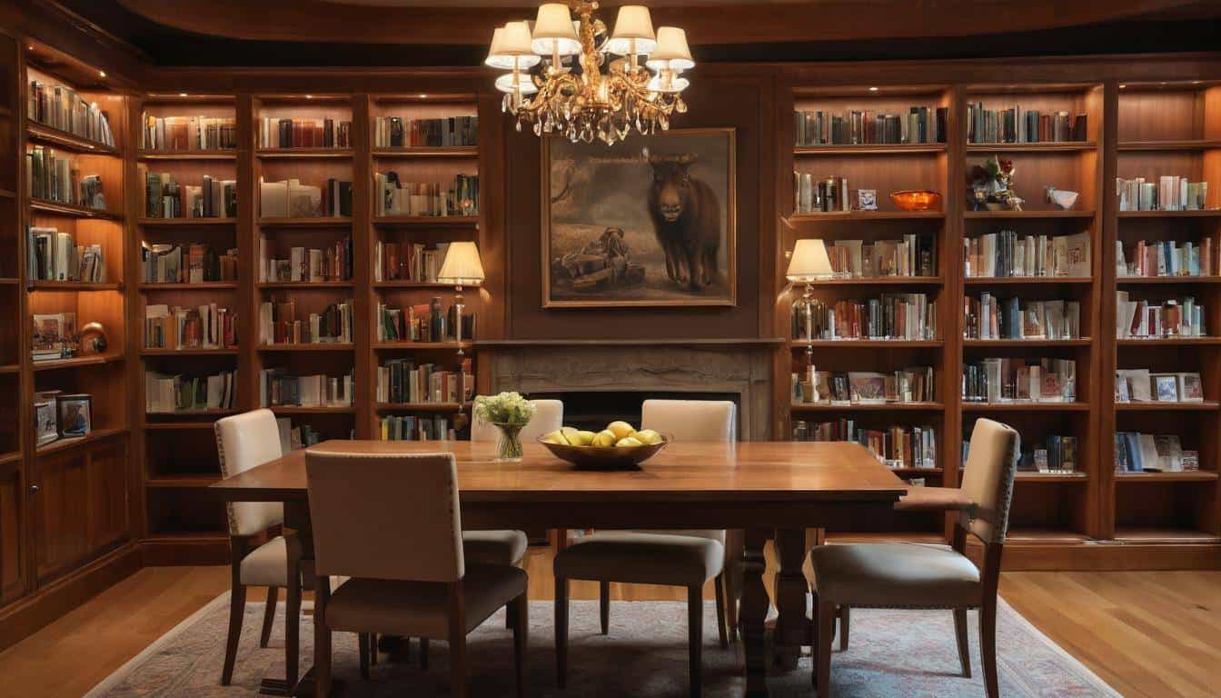 Elegant library-dining room fusion