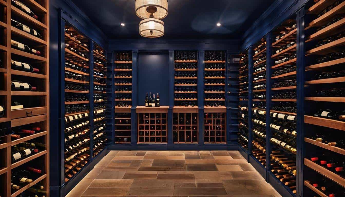 Elegant navy blue wine cellar