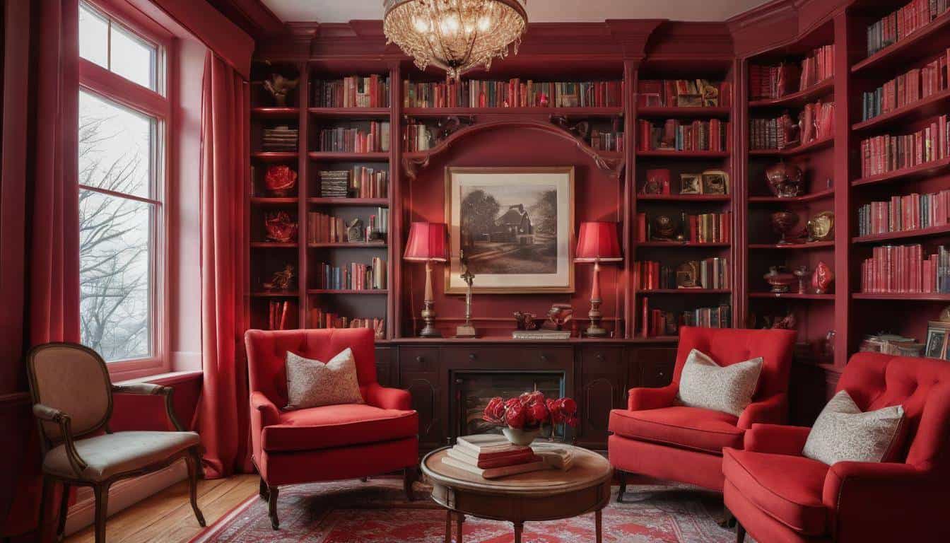 Elegant red-themed home library