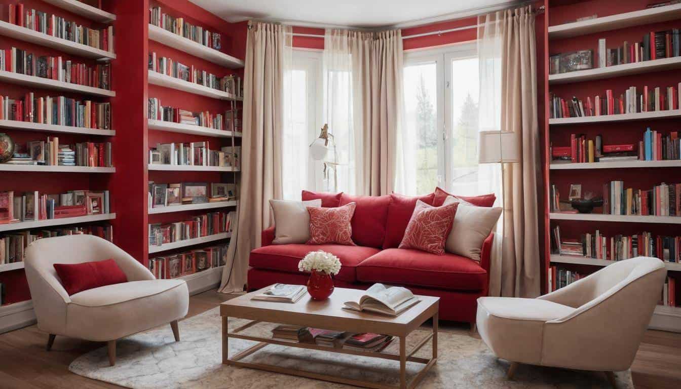 Elegant red-themed home library