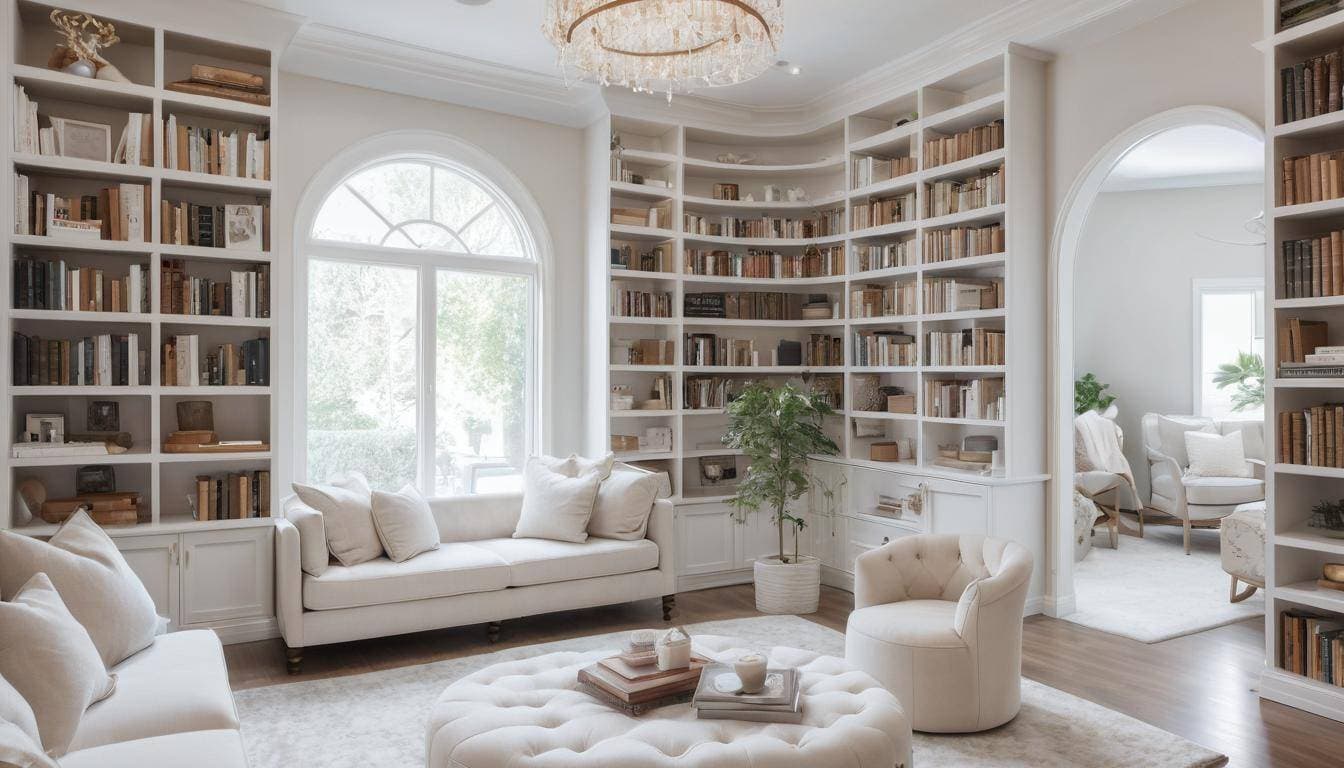 Elegant white home library