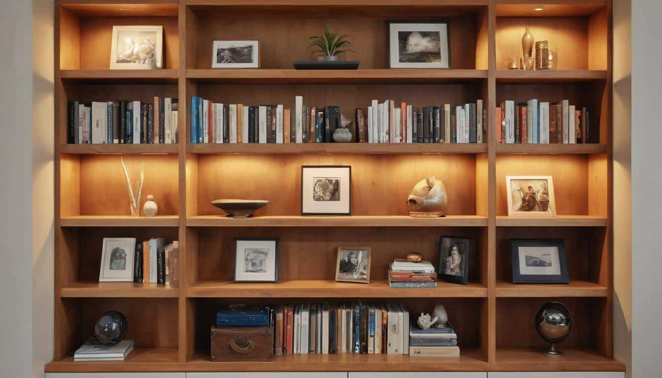 Elegant wooden bookshelf display