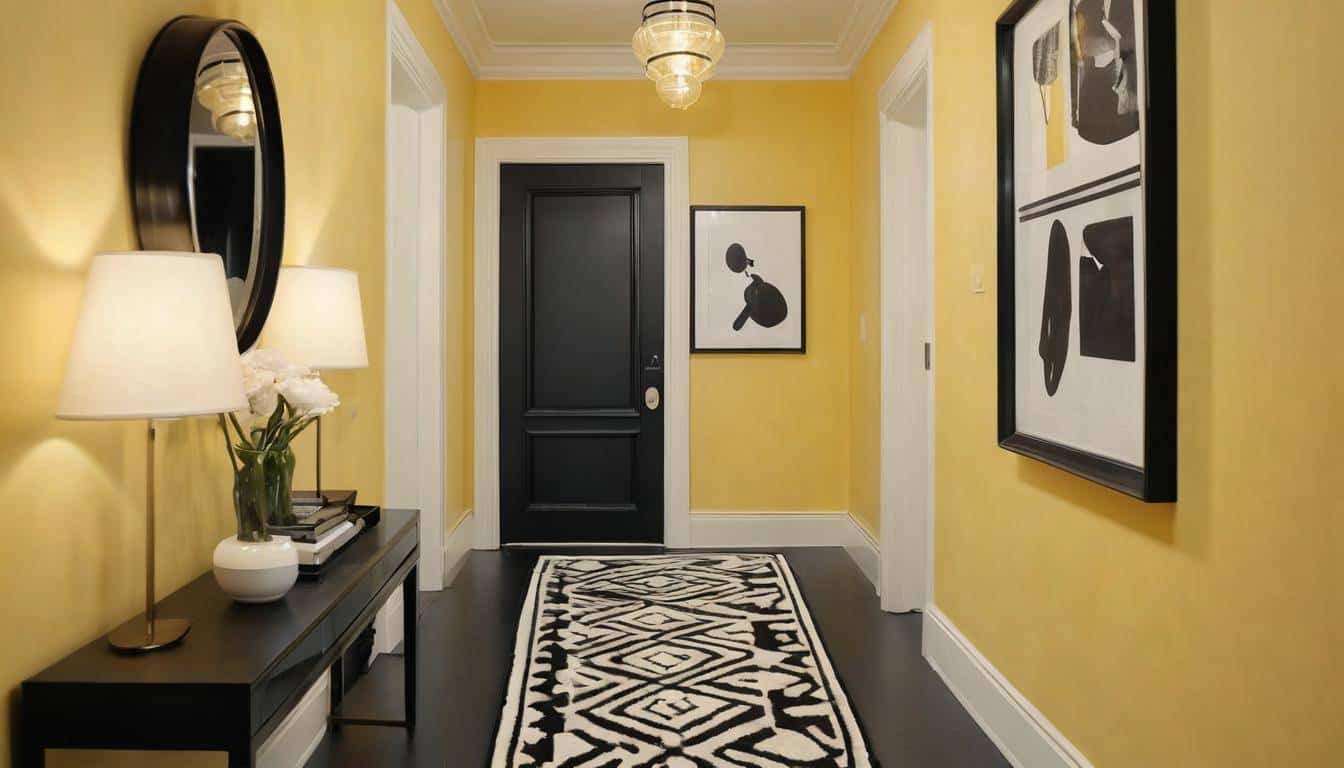 Elegant yellow-black hallway design