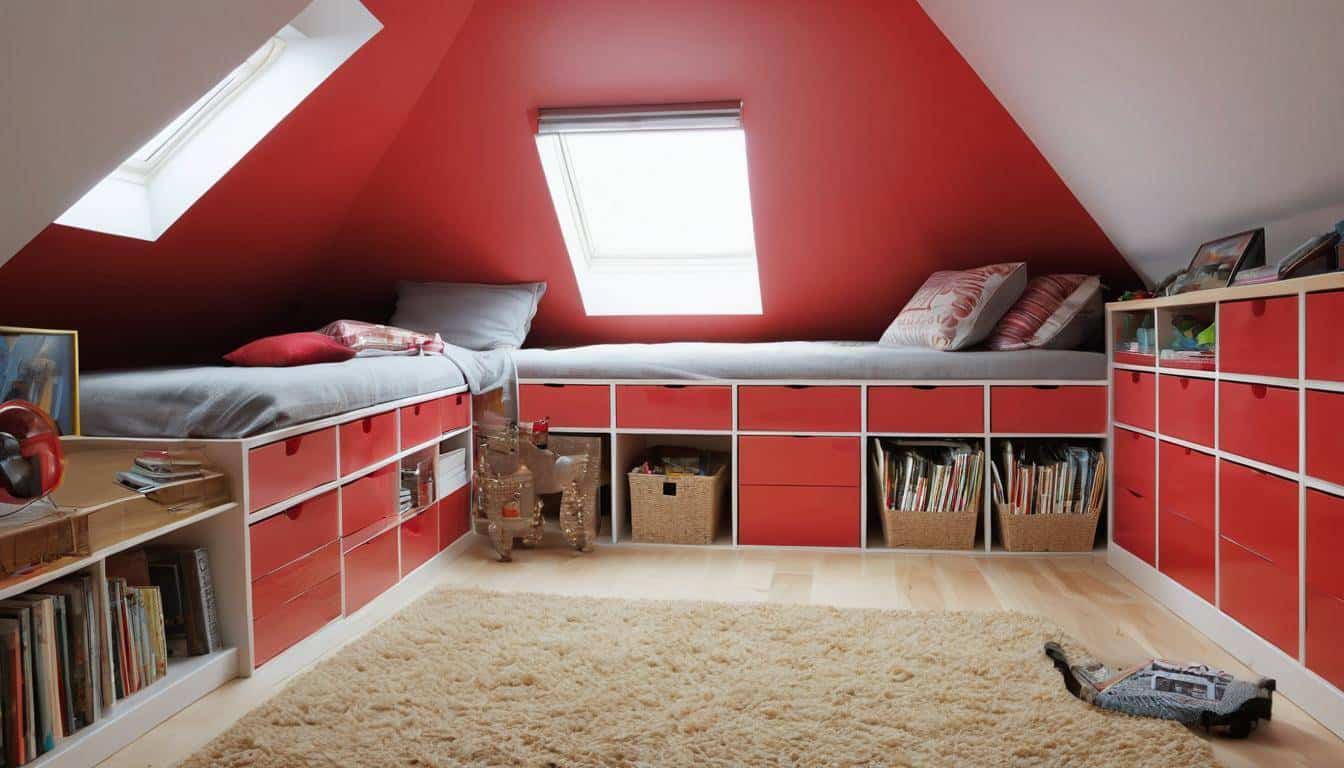 Functional red attic storage