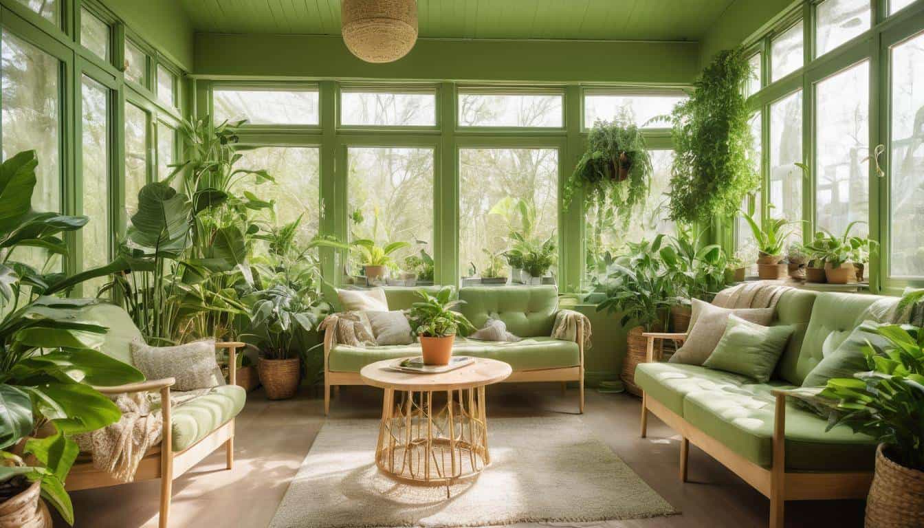 Green sunlit sunroom