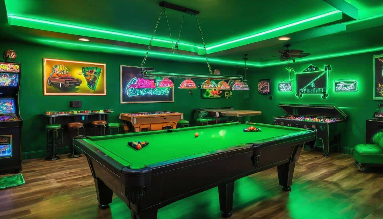 Green-themed game room