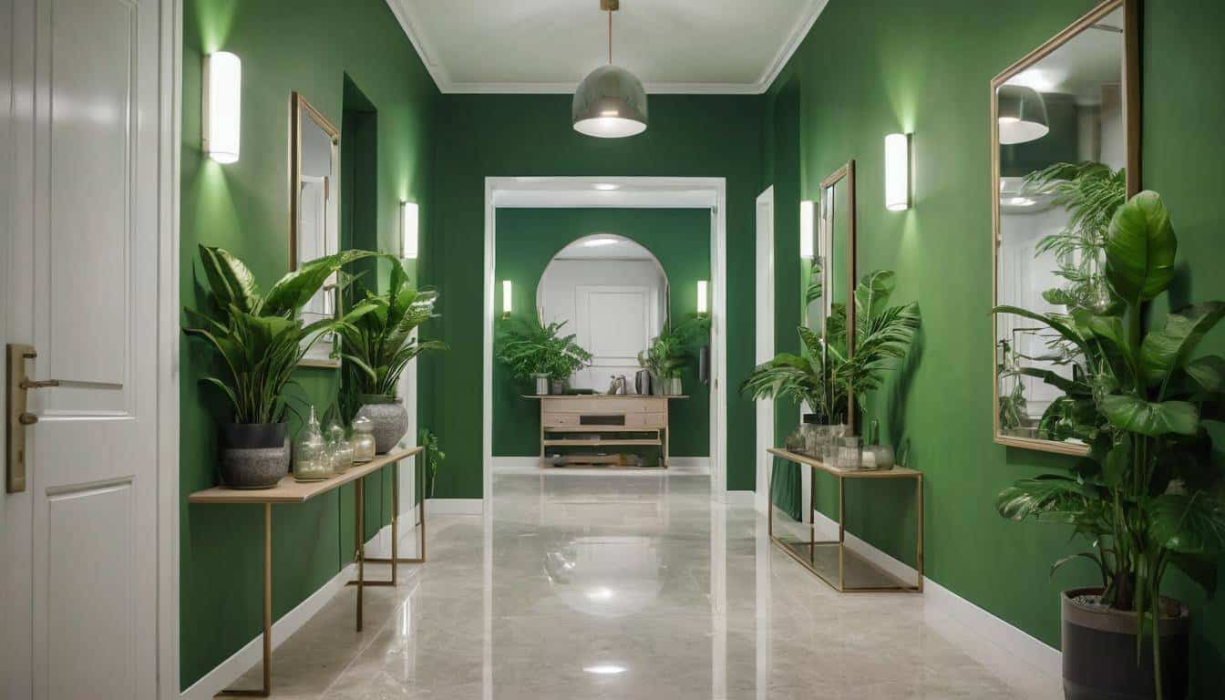 Green-themed hallway decor