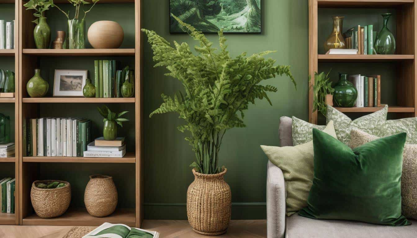 Green-themed library decor