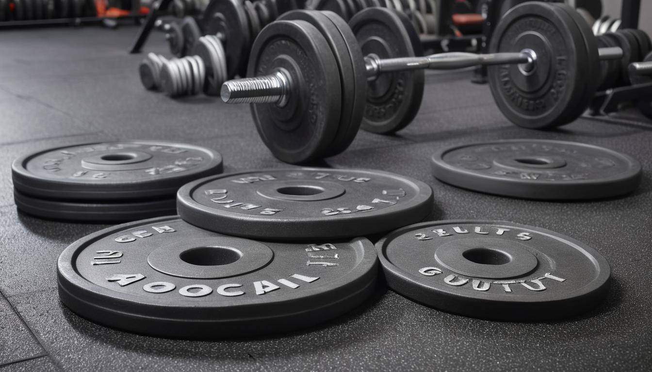 Grey barbell and bumper plates set