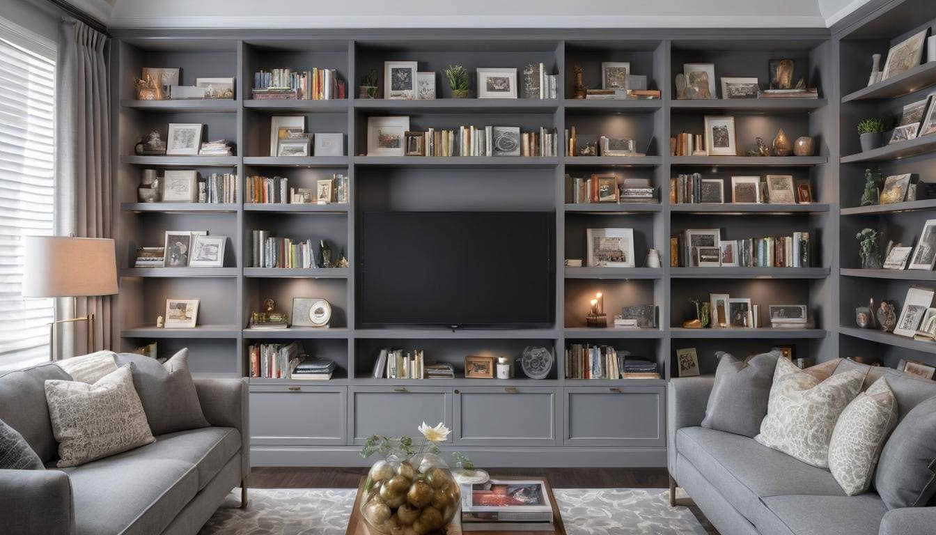 Grey-themed home library design