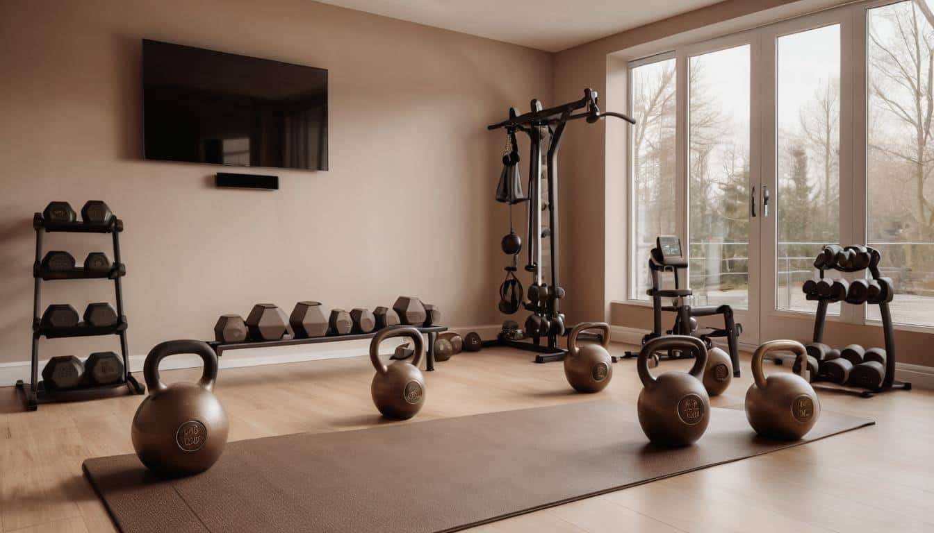 Home gym equipment in brown theme