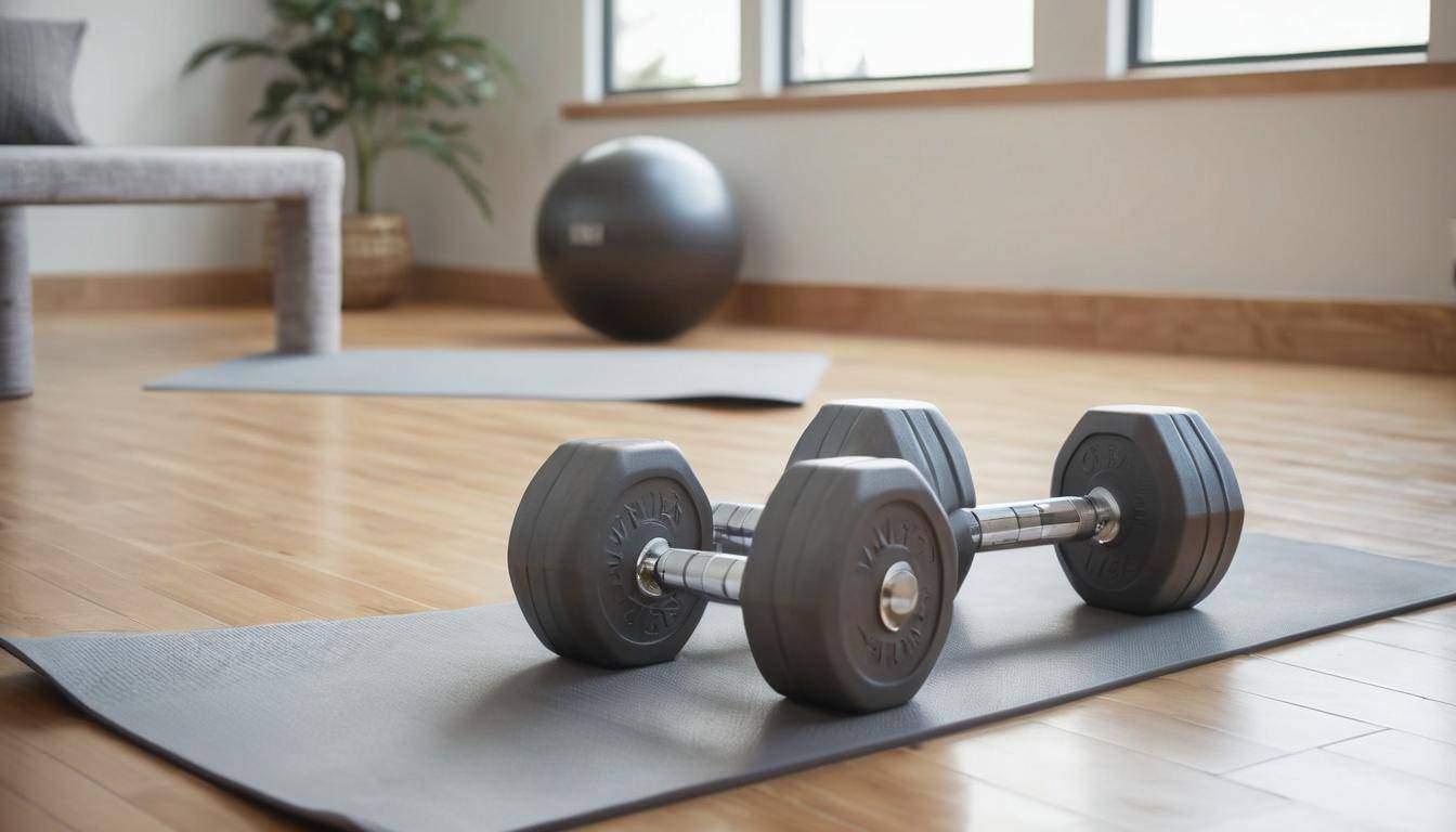 Home gym with adjustable dumbbells