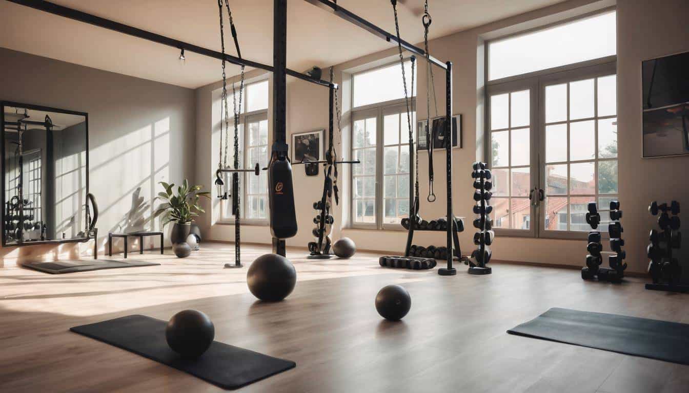 Home gym with floor design