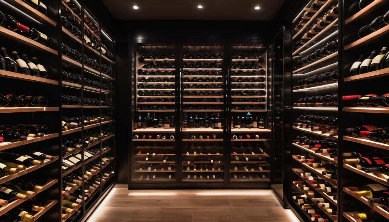 Immaculate black wine cellar