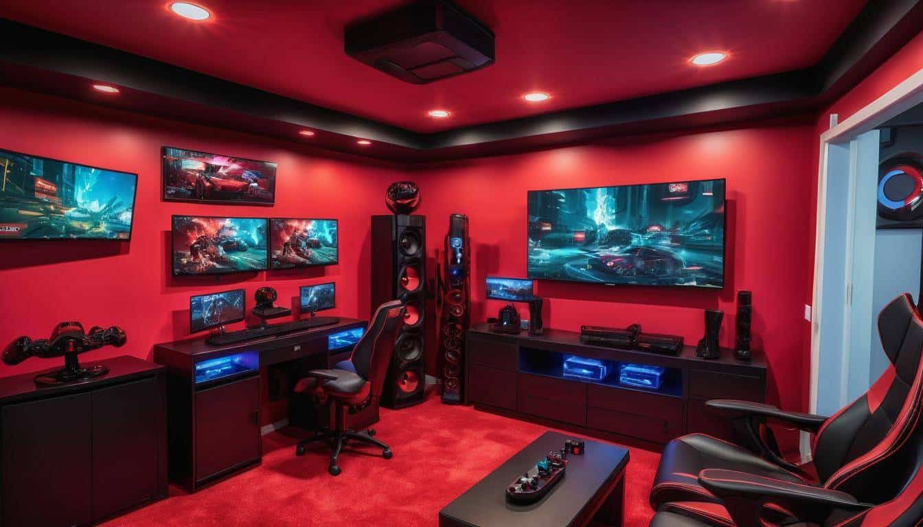 Immersive Red Game Room Design