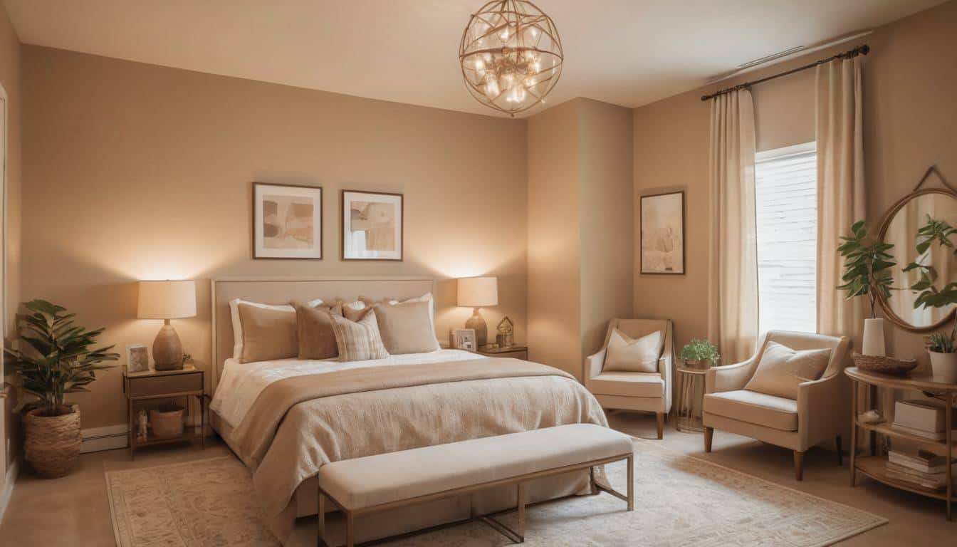 Inclusive neutral-toned guest room