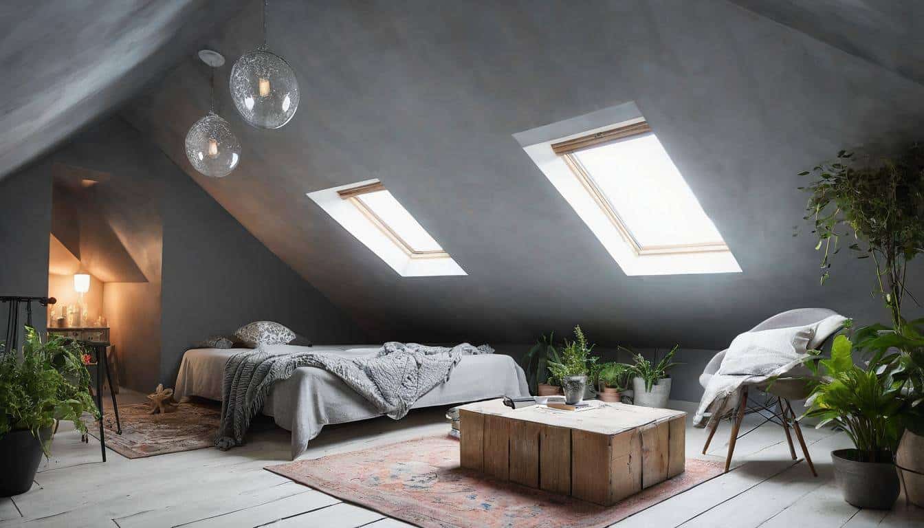 Inspiring grey attic decor