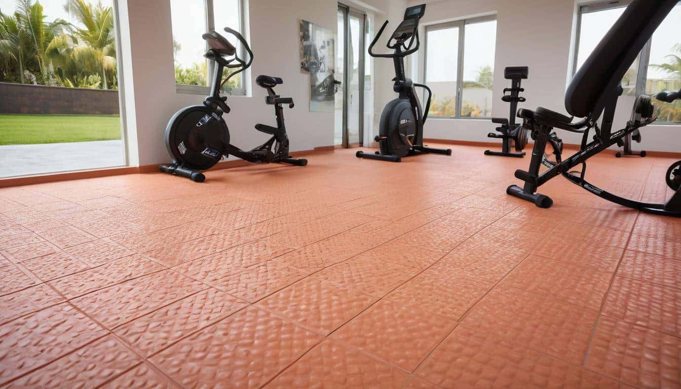 Interlocking floor tiles in gym