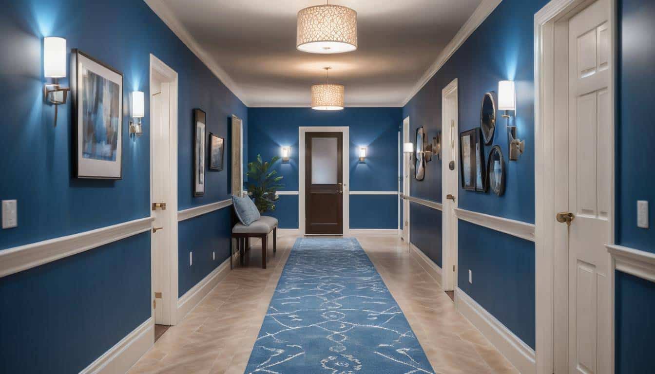 Inviting blue hallway lighting