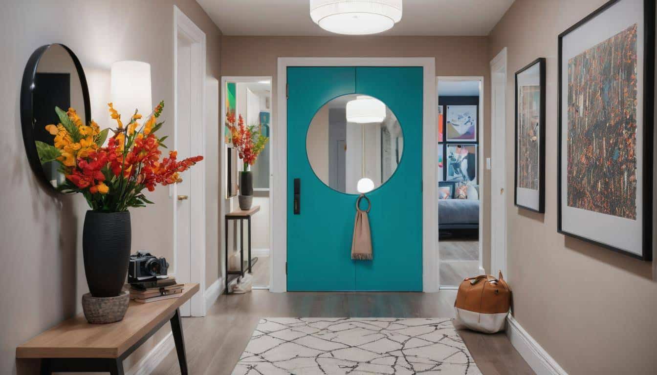 Inviting hallway with color contrast