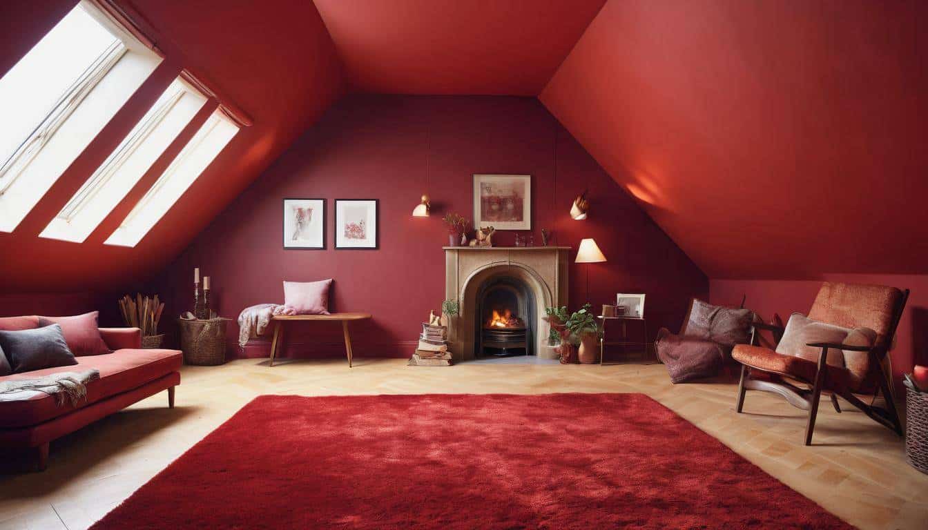 Inviting red attic space