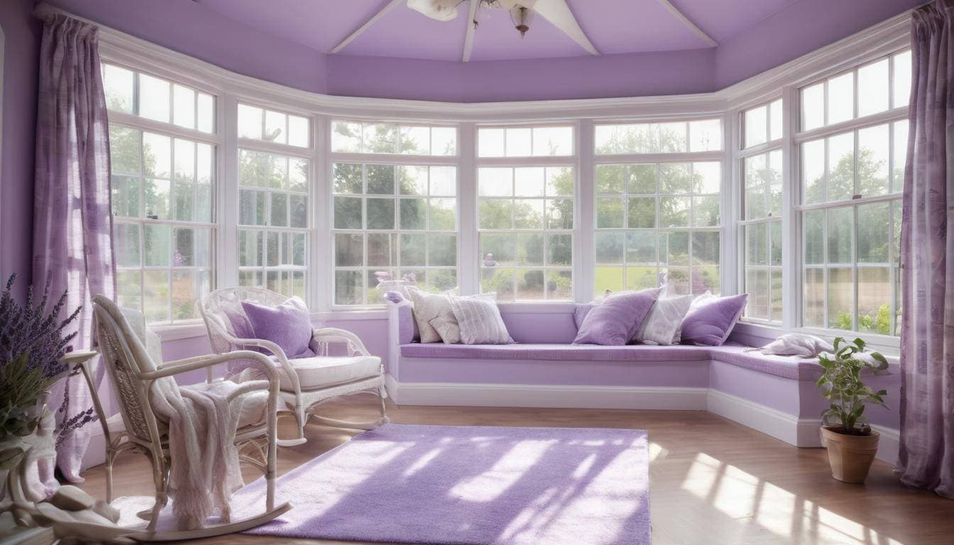 Lavender-hued sunroom ambiance