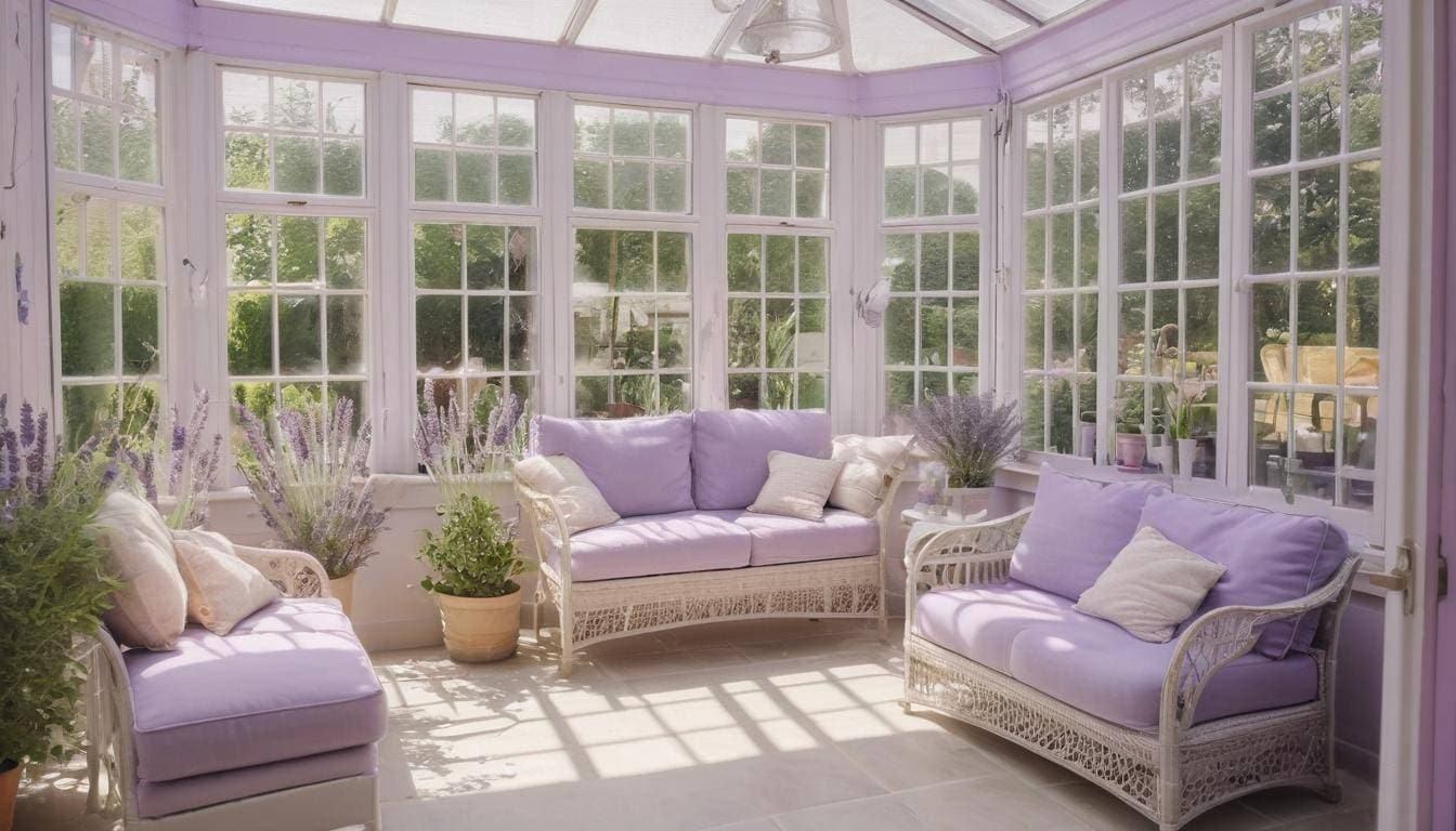 Lavender sunroom with natural light