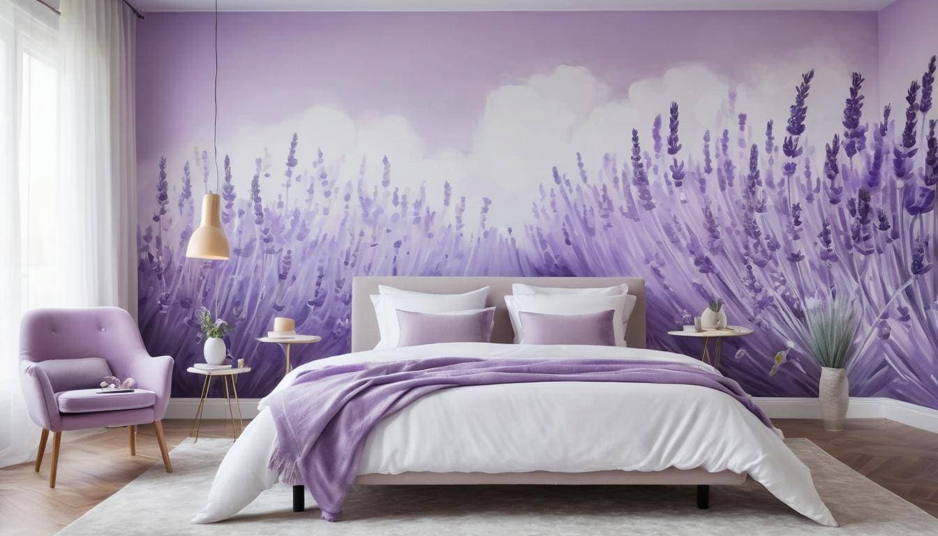 Lavender-themed room with contrasting walls