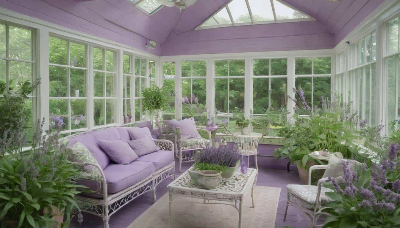 Lavender-themed sunroom oasis